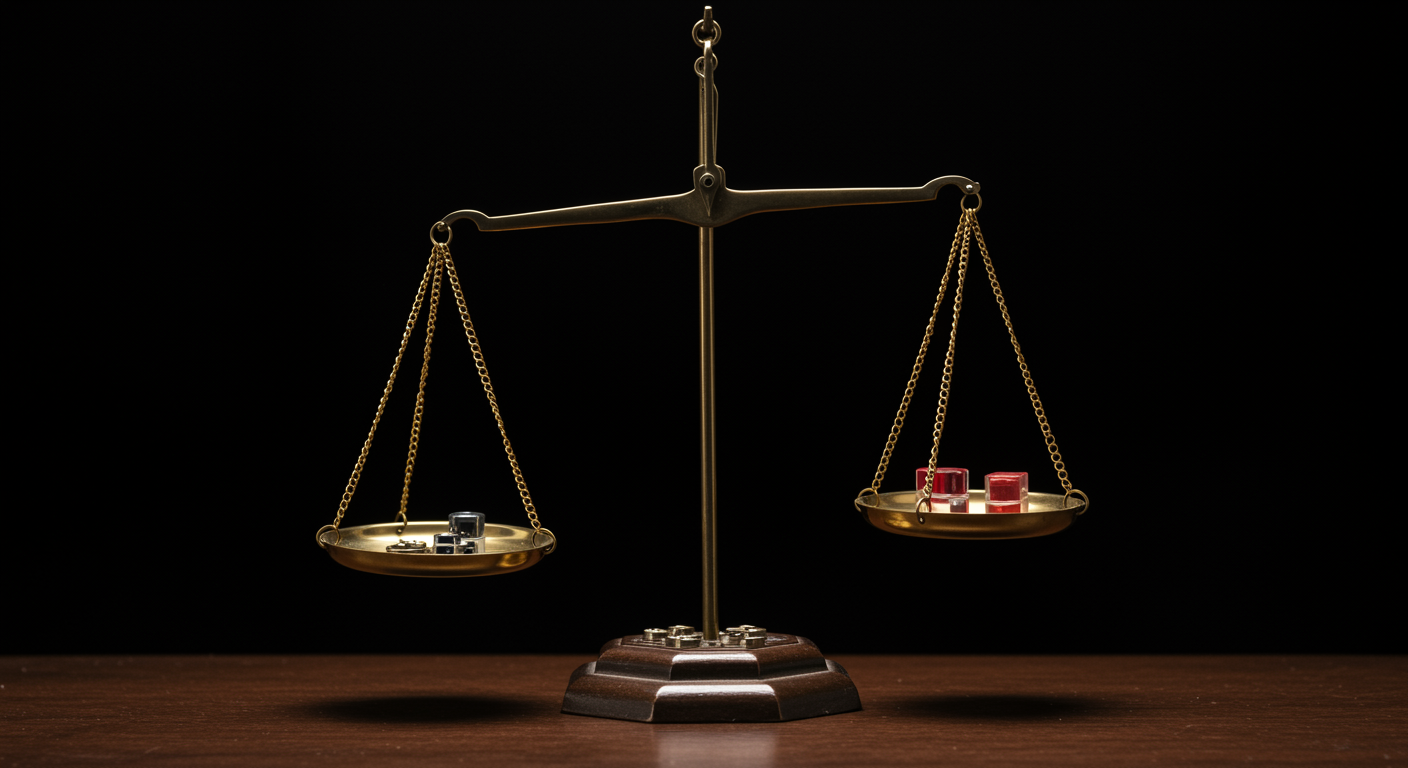 Medical scales balancing risks and benefits with professional lighting