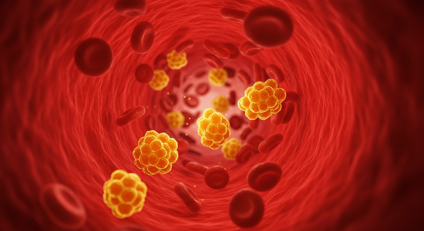 Illustration of LDL particles in the bloodstream