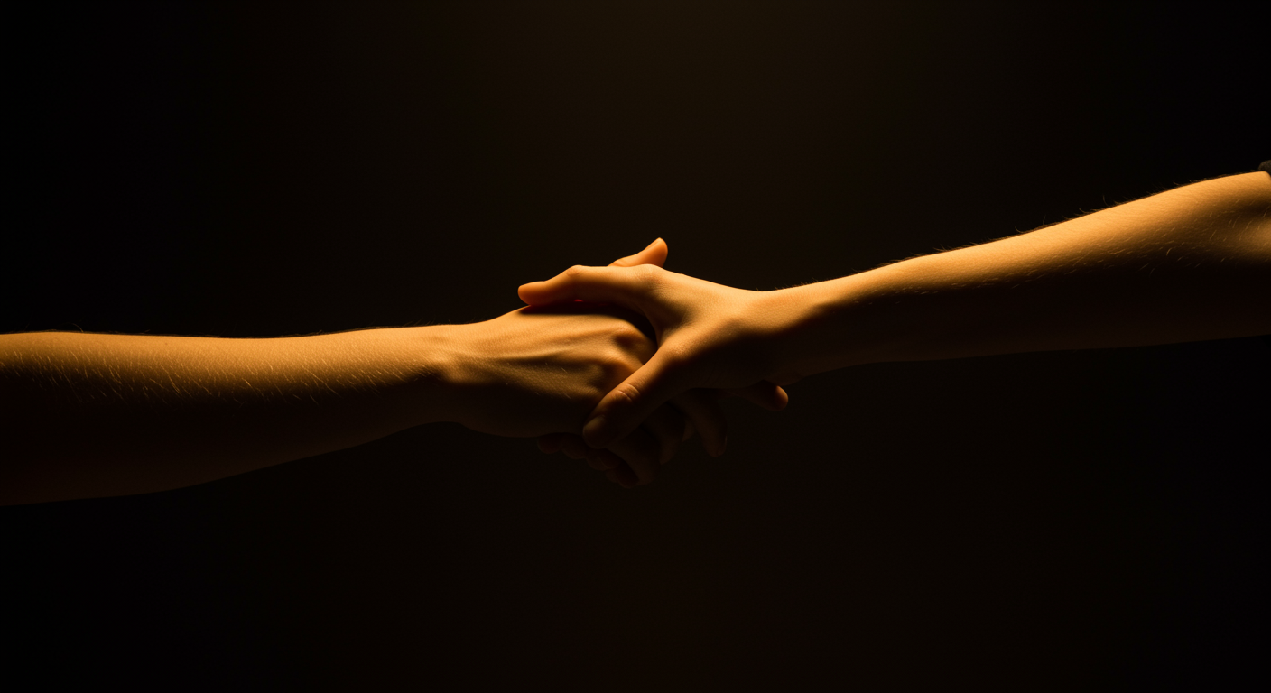 Connected hands with warm lighting
