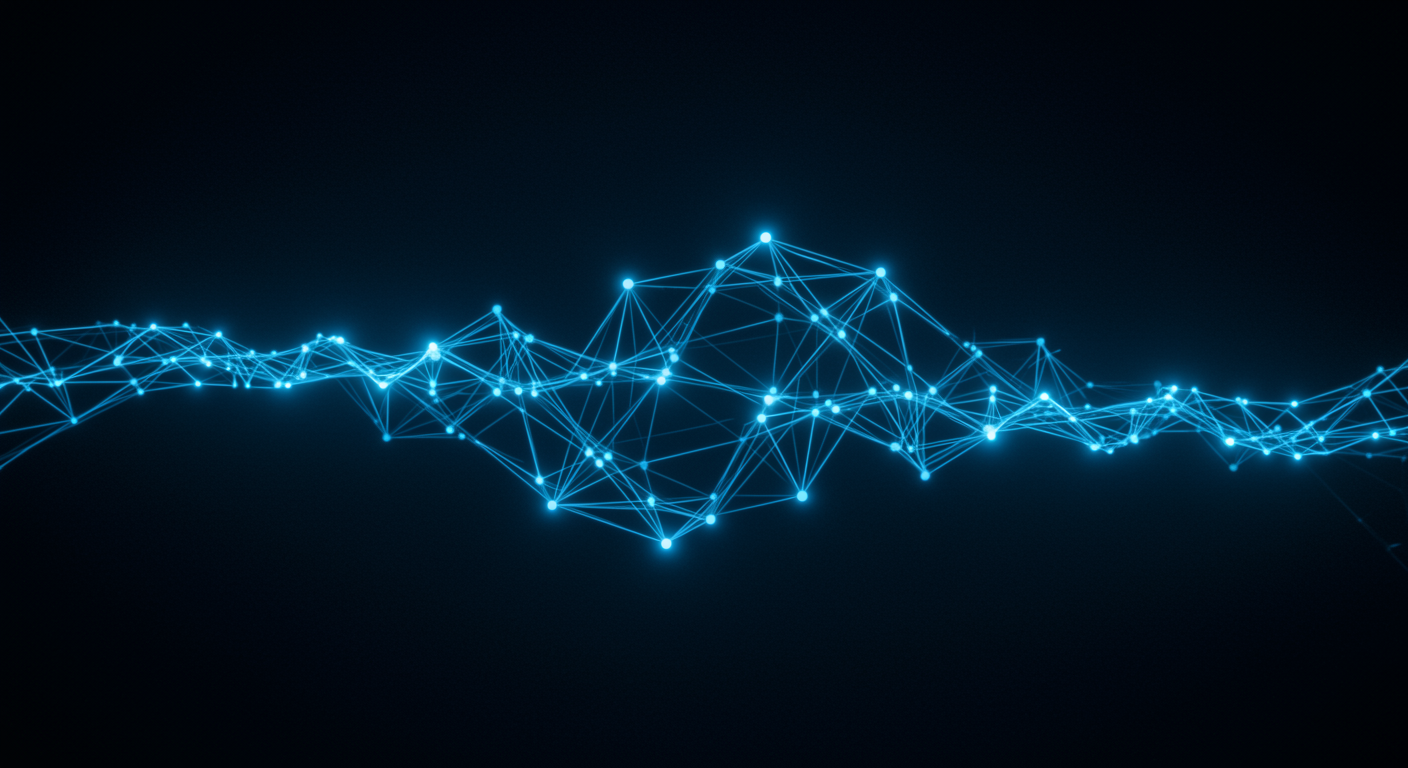 Neural network with glowing connections and soft blue lighting