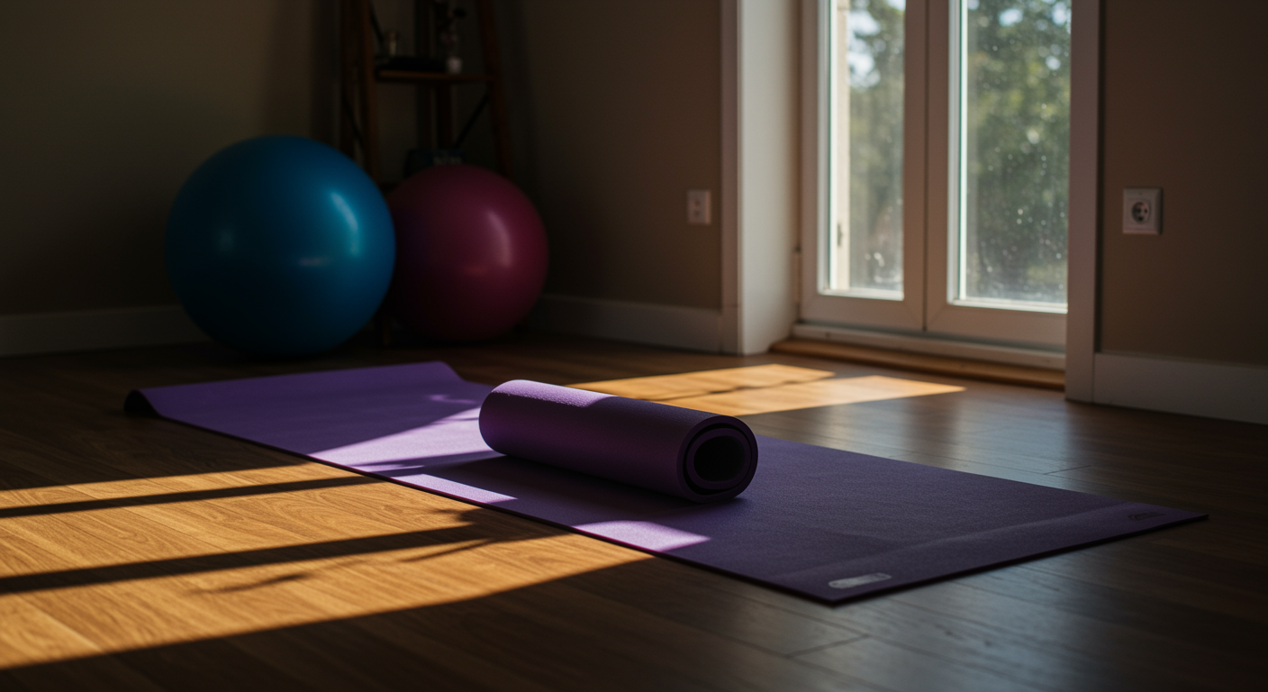 Yoga mat in sunny room