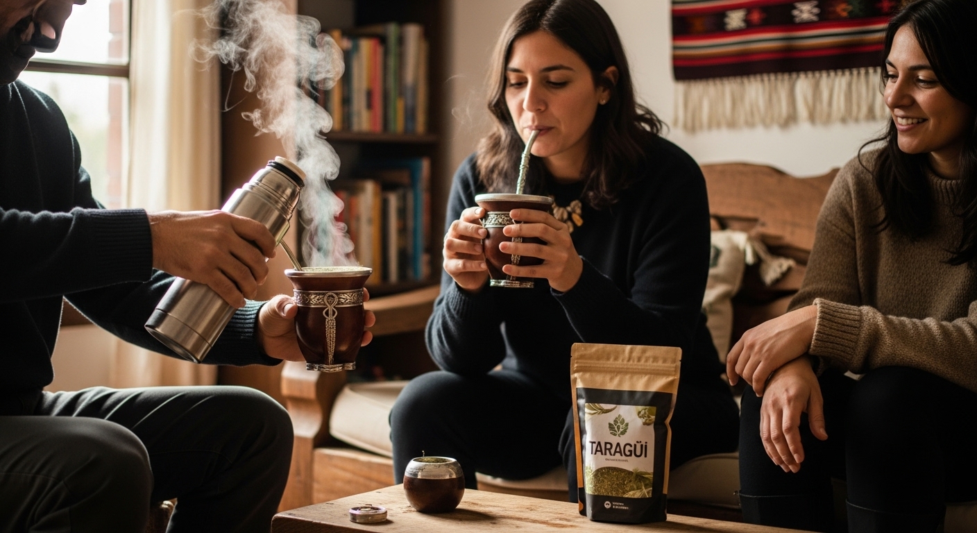 Teacup with green leaves and heart icon