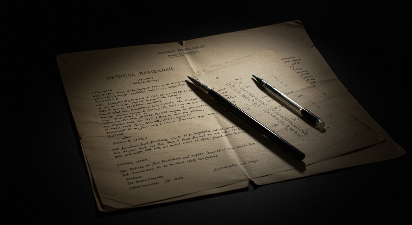 Historical medical research documents with soft lighting