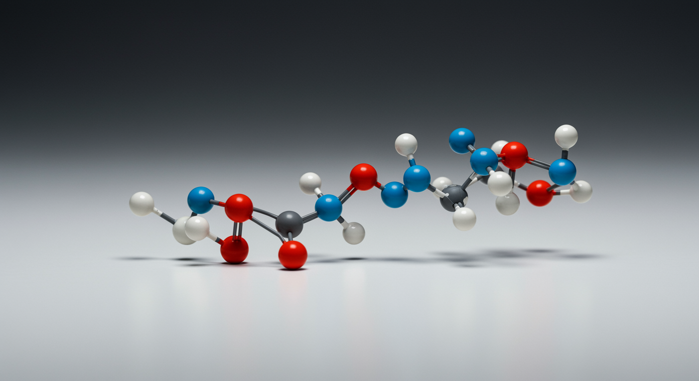 Single tryptophan molecular pathway diagram on clean white surface with soft scientific lighting
