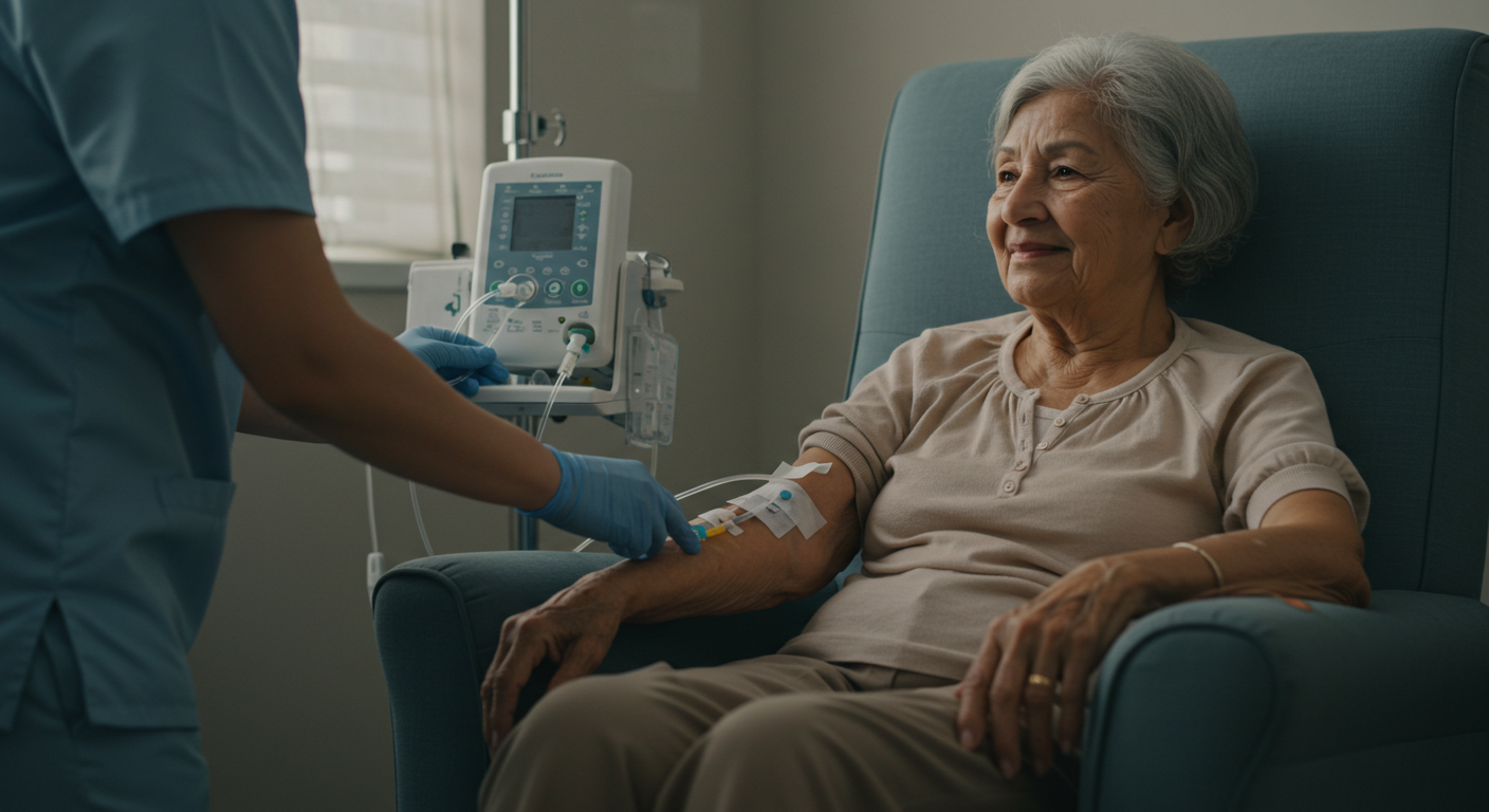 Illustration of vitamin C interacting with cancer cells