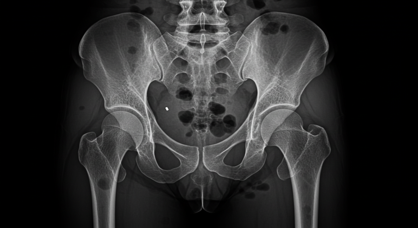 Bone scan showing decreased density in spine due to long-term warfarin