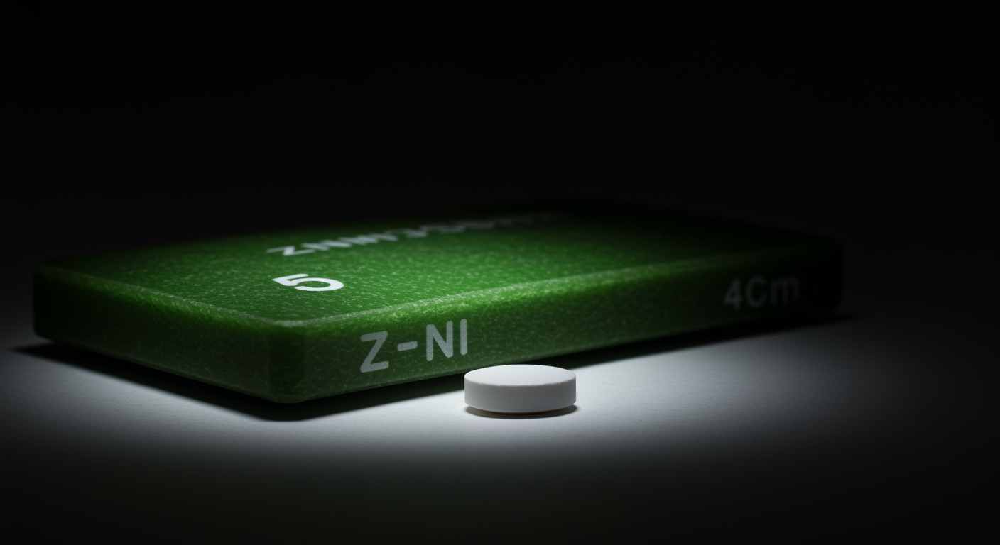 Zinc tablet with antidepressant pill in soft lighting